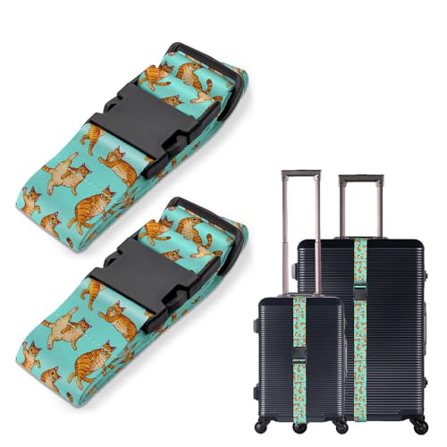 Image of WIRESTER Set of 2 Adjustable Luggage Straps with Buckle, Travel Secure Belt for Suitcase Baggage, Luggage Accessories - Orange Tabby Cat Funny Playful Postures