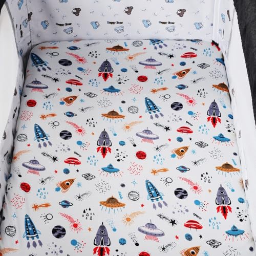 Image of Pack n Play Sheet Stretchy Fitted Portable Mini Crib Sheets Set 2 Pack,Playard Sheets Convertible Playard Mattress Cover,Ultra Soft Jersey Material, Rocket & Car