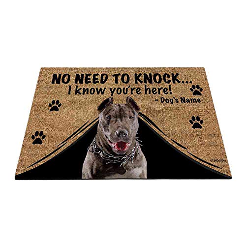 BAGEYOU - Felpudo personalizado con nombre de perro con mi amor, perro pitbull, bienvenida, no necesita golpear I Know You Are Here, 27.5" x 17.7" Cover