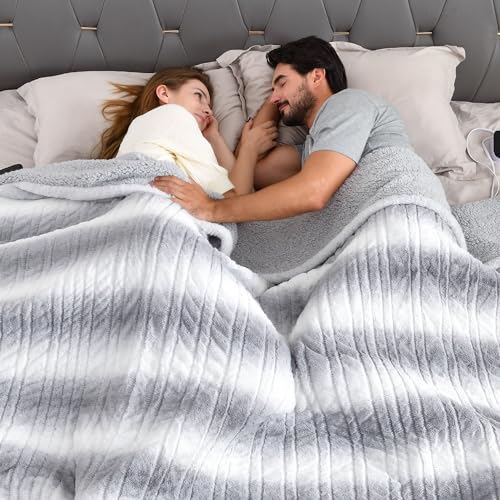 Image of Bearhug Electric Blanket King Size 100 inch x 90 inch Dual Controllers Heated Blanket, 10 Heat Settings, 1-12 Hour Auto Shut-Off, Faux Fur & Sherpa Dual-Sided, Machine Washable, Gift-Ready Elegant Packaging