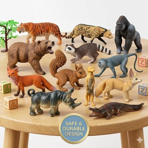 Image of Realistic Wild Jungle Animals Toys for Kids 3+| 13PCs Attractive Forest Zoo Animal Toy Action Figurine Playset for Boys and Girls Birthday Gift for Children Best Decoration & Educational Items