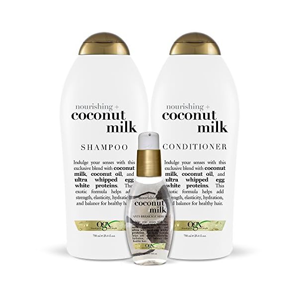 OGX Nourishing + Coconut Milk Moisturizing Conditioner for Strong & Healthy Hair, with Coconut Milk, Coconut Oil & Egg White Protein, Paraben-Free, Sulfate-Free Surfactants, 25.4 fl oz