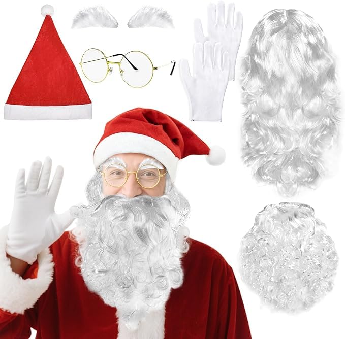SURPZON Santa Hats Santa Beard and Santa Wig Bell Glasses Christmas Decorations Xmas Hat Beard and Wig Set for Adults Family Party Gifts Fancy Novelty Costume - Image 4
