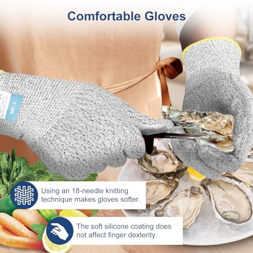 Image of Dowellife Level 5 Cut Resistant Gloves with Silicone Coating, Food Grade Kitchen Knife Safety Gloves, Work Gloves for Chef, Mandoline Oyster Shucking Meat Cutting Wood Carving (Gray X-Large), Grey