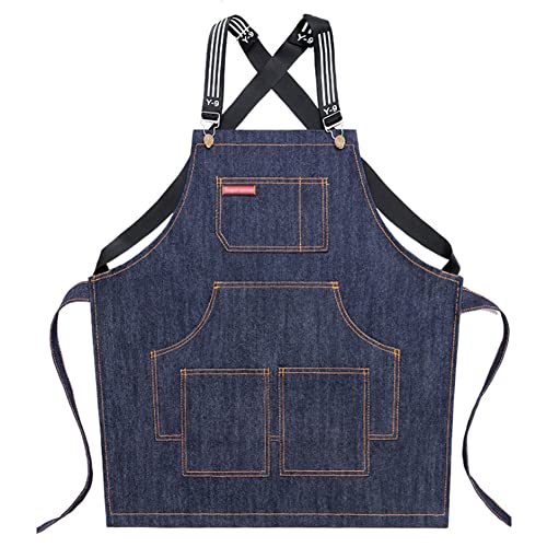 Watwass Jeans Schürze Herren Kochen Grillen mit Tasche Baumwolle Kittel-schürze Damen Restaurant Café Bäckerei Cover