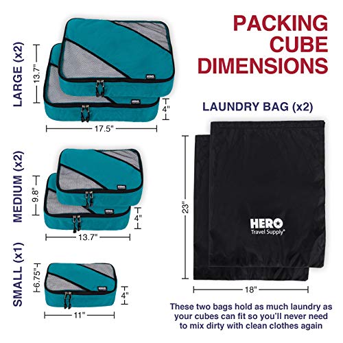 HERO Packing Cubes (5 Set) – Travel Organizers with 2 Bonus Laundry Bags