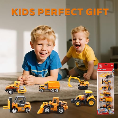 AtomDream Tech 6 Pack Diecast Construction Vehicle Toys – Mini Construction Truck Set with Excavator, Dump Truck, Bulldozer & Mixer for Boys Girls Ages 3+, Birthday Party Favors & Goodie Bag Stuffers - image 7