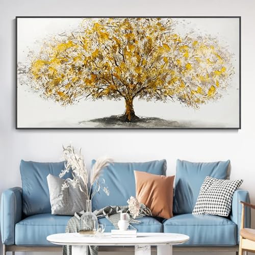 Toile moderne arbre doré pour décoration de salon spacieux contemporain