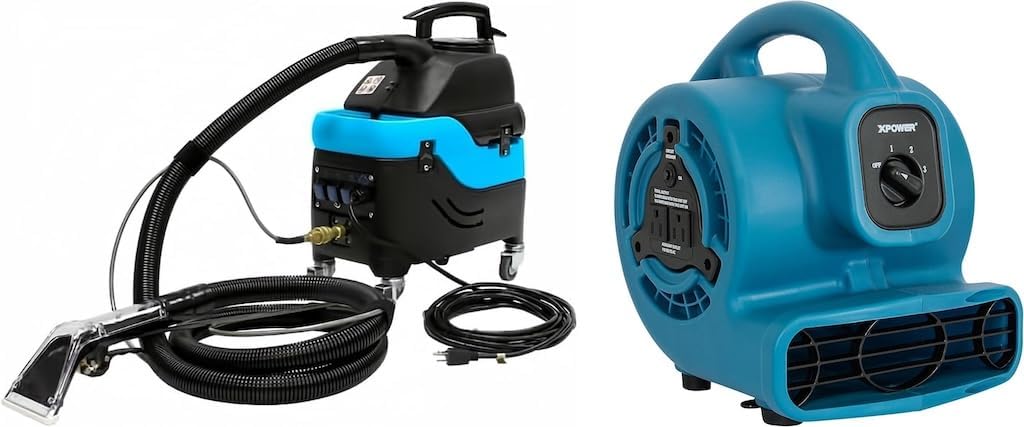 Mytee S-300H Tempo Heated Spotter Extractor (1 Gallon) + XPOWER P-80A Mini Air Mover – Heated Carpet Cleaner & High Velocity Floor Dryer Bundle, Blue