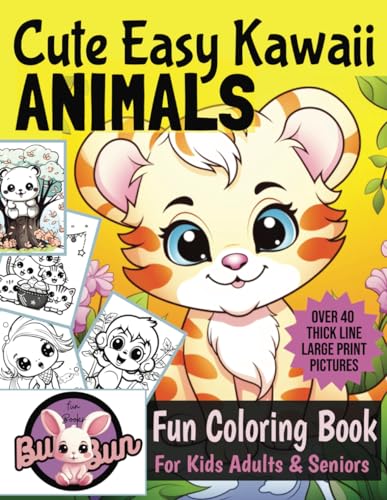 Cute Easy Kawaii Animals: Fun Coloring Book For Kids Adults & Seniors Large Print image 2