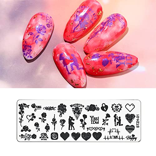 Whaline 6Pcs Valentine's Day Nail Art Plates with 1 Box Valentine's Day Nail Glitter Heart Patterns Stamping Plates Square Rectangular Image Stamp Templates Stamping Kit for DIY Nail Art Decoration - Image 6