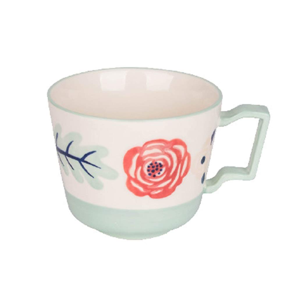 Kaffeetasse Schöne Blumen Bedruckte Tassen mit Henkel Keramik Kaffeetasse Set mit 4 niedlichen Geschenken (D)