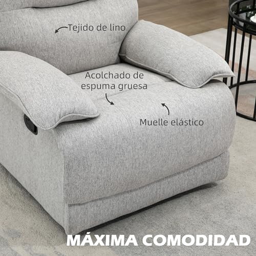 HOMCOM Sillón Reclinable de Salón Sillón Relax Reclinable Manual hasta 150° Tapizado en Tela con Reposapiés Carga 160 kg para Sala de Estar Dormitorio Oficina 89x98x101 cm Gris - imagen 5