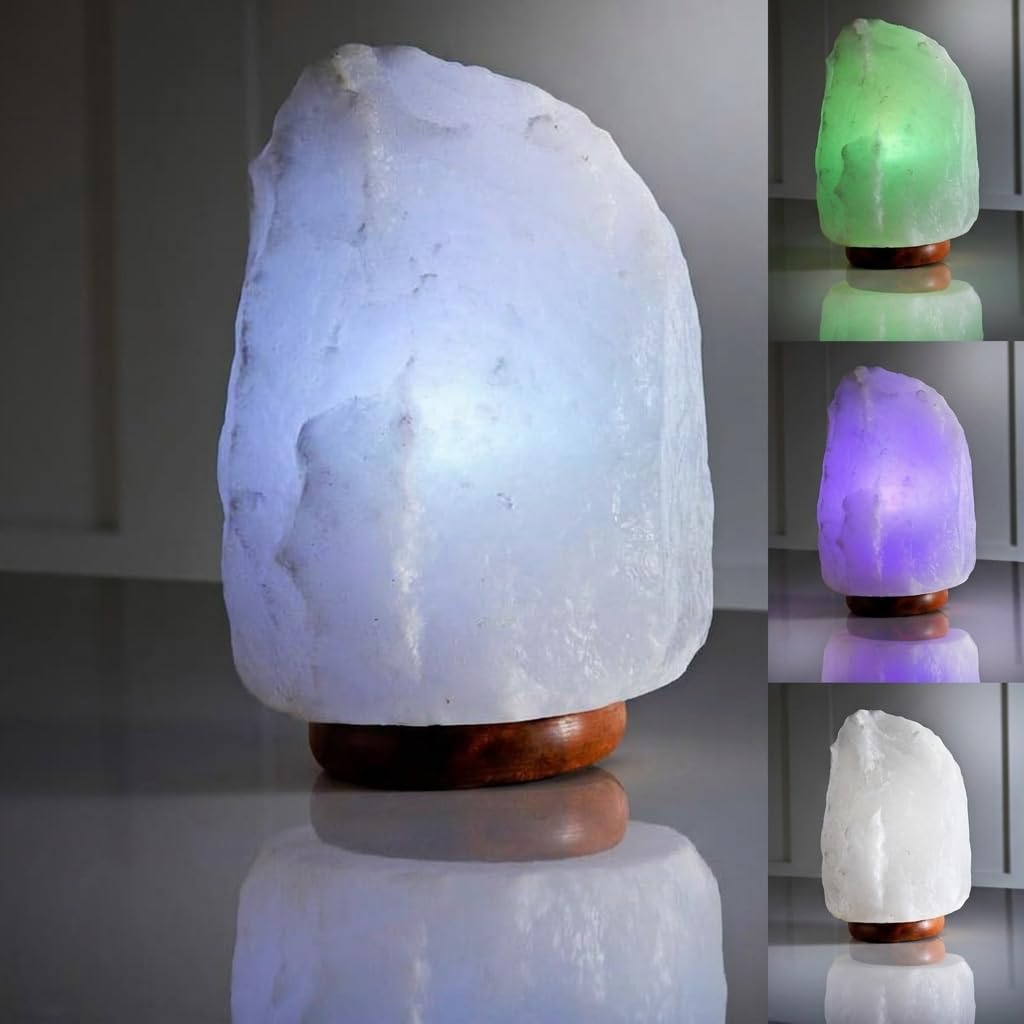 White Himalayan Salt Lamp – Colour Changing LED Mood Light, Ambient Glow Crystal Effect, Relaxation & Meditation Light, Bedroom,Desk & Home Décor Gift-A12