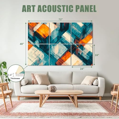 Paquete de 6 paneles acústicos decorativos autoadhesivos para estudio y oficina, 72"x48", con diseño abstracto y capas transparentes miniatura 2
