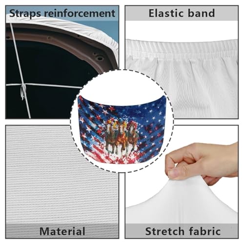 Image of Car Hood Cover, Car Hood Wrap Blankets Auto Banner Elastic Polyester Horse and American Flag Automotive Accessories for Compact Cars Sedans SUV Trucks (59x39 Inch)