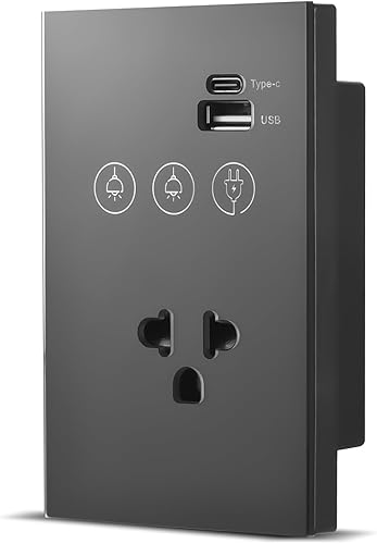 Interruptor de luz táctil de pared WiFi de 2.4 GHz con toma de corriente USB tipo C, requiere cable neutro, control de 2 vías, panel de vidrio