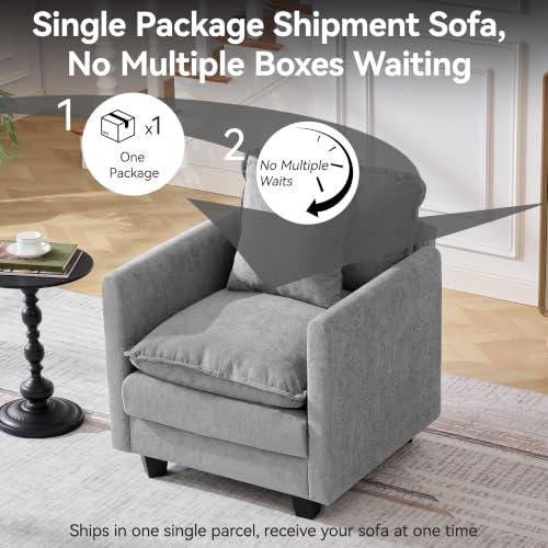Image of 30'' Cloud Single Couch, Cloud Sofa with Throw Pillow, Modern 1 Seater Reading Chair with Deep Seat, Accent Chairs for Living Room, Bedroom, Small Apartment, Light Grey
