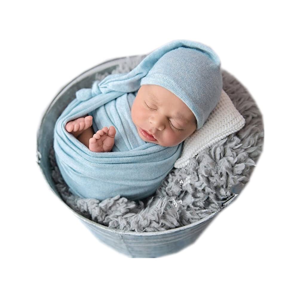 Vemonllas Newborn Baby Photography Props Outfits Hat Long Ripple Wrap Set for Boys Girls Photoshoot Photos Picture