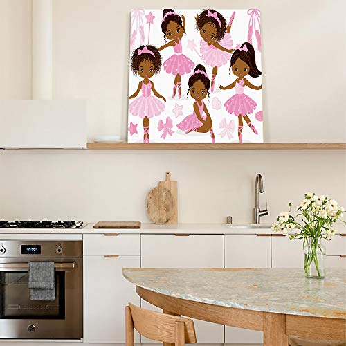 Canvas Print Wall Art For Bathroom Kitchen Wall Decor Cute Girl Ballerina Dancer Gymnastic Pattern Picture Painting Contemporary Artwork Stretched And Framed For Bedroom 12X12In #TOP5