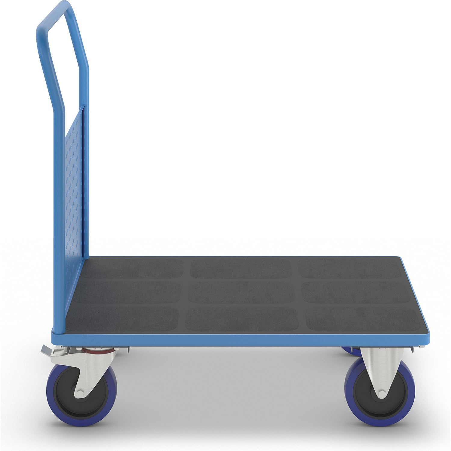 eurokraft pro | Plattformwagen | Mit 1 hohen Lochblechwand, LxB 1050 x 700 mm, Vollelastik
