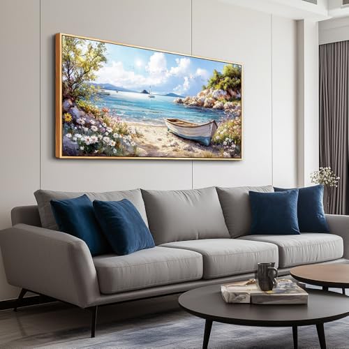PHAOHUAXM Wall Decor For Living Room Canvas Wall Art For Bedroom Office Print Marine Landscape Paintings Wood Framed Murals Artwork For Modern Stretched and Framed Beach Posters Home Decor 20"X40"