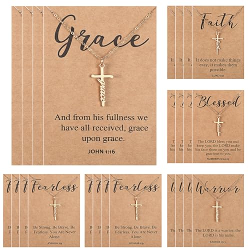 Tondiamo Faith Cross Necklaces Bulk Christian Gifts for Women Easter Religious Gift Bible Verse Card, Gold