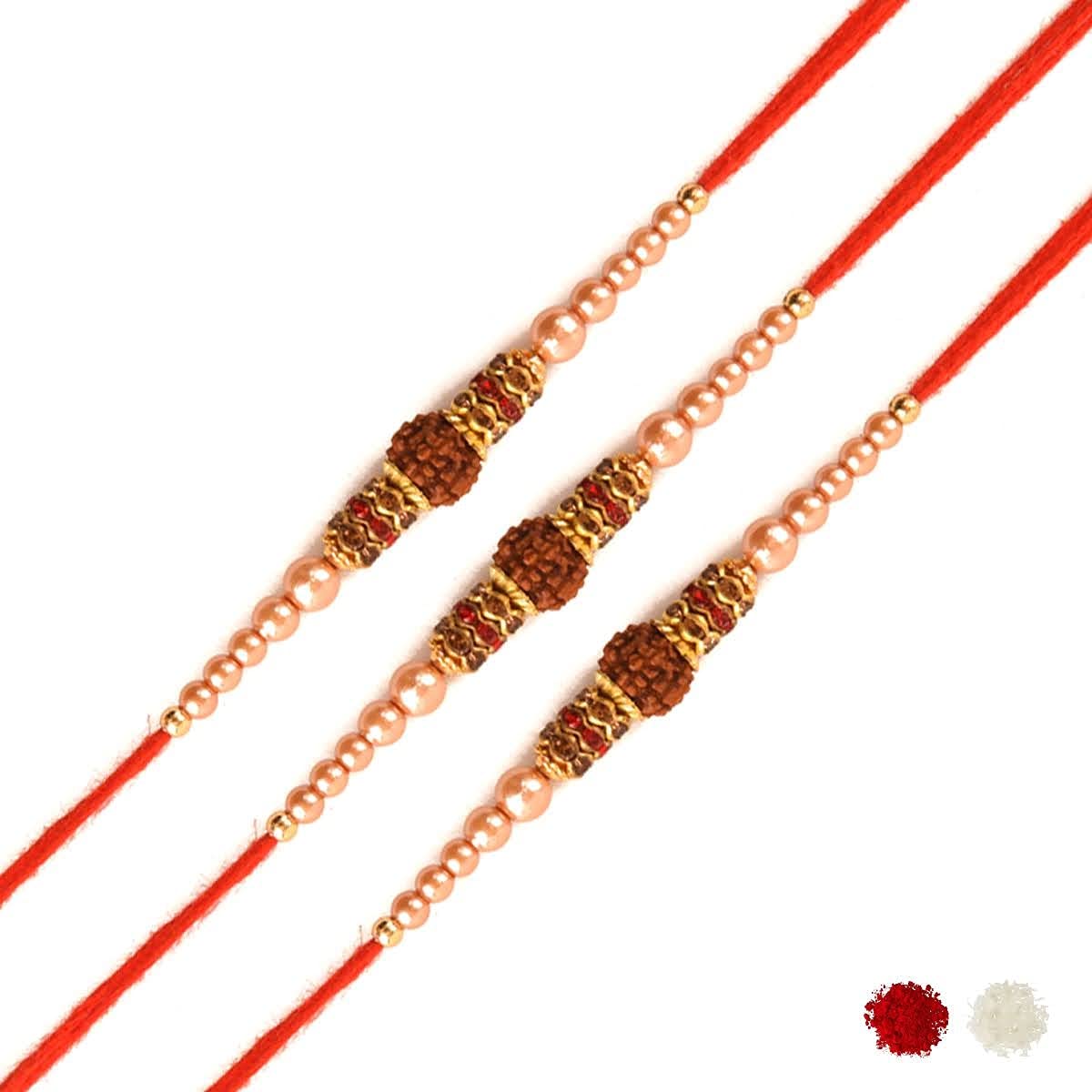 Dk.elements - Auspicious Rudraksh Rakhi(Pack of 3) with Roli Chawal and Greeting Card for Brother/Bhai/Bhaiya/Kids (B099KJ3DZZ) Amazon Price History, Amazon Price Tracker
