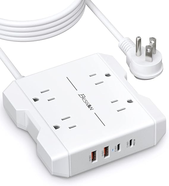 BESFAN Small Power Strip with USB C, Power Delivery Power Strip with 4
