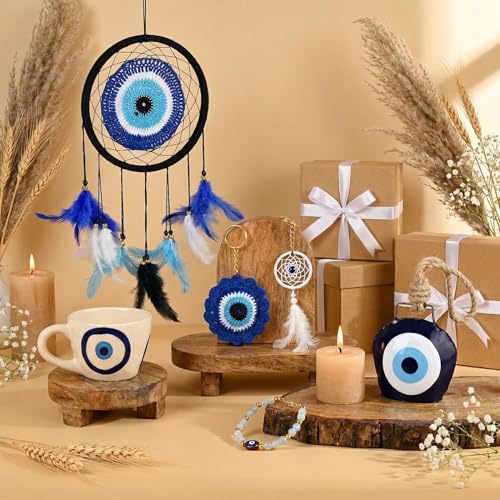 Image of THE URBAN ARTISTIC Evil Eye Gift Hamper Rakhi Return Gift for Sister - Dream Catcher, Ceramic Mug, Keychain, Bracelet, Hanging Bell, 7-Piece Set for Home Decor, Anniversary, Birthday, Housewarming