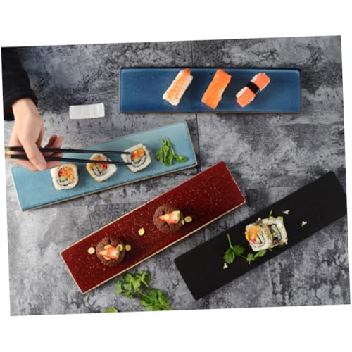 Plato rectangular de cerámica para sushi color azul miniatura 5