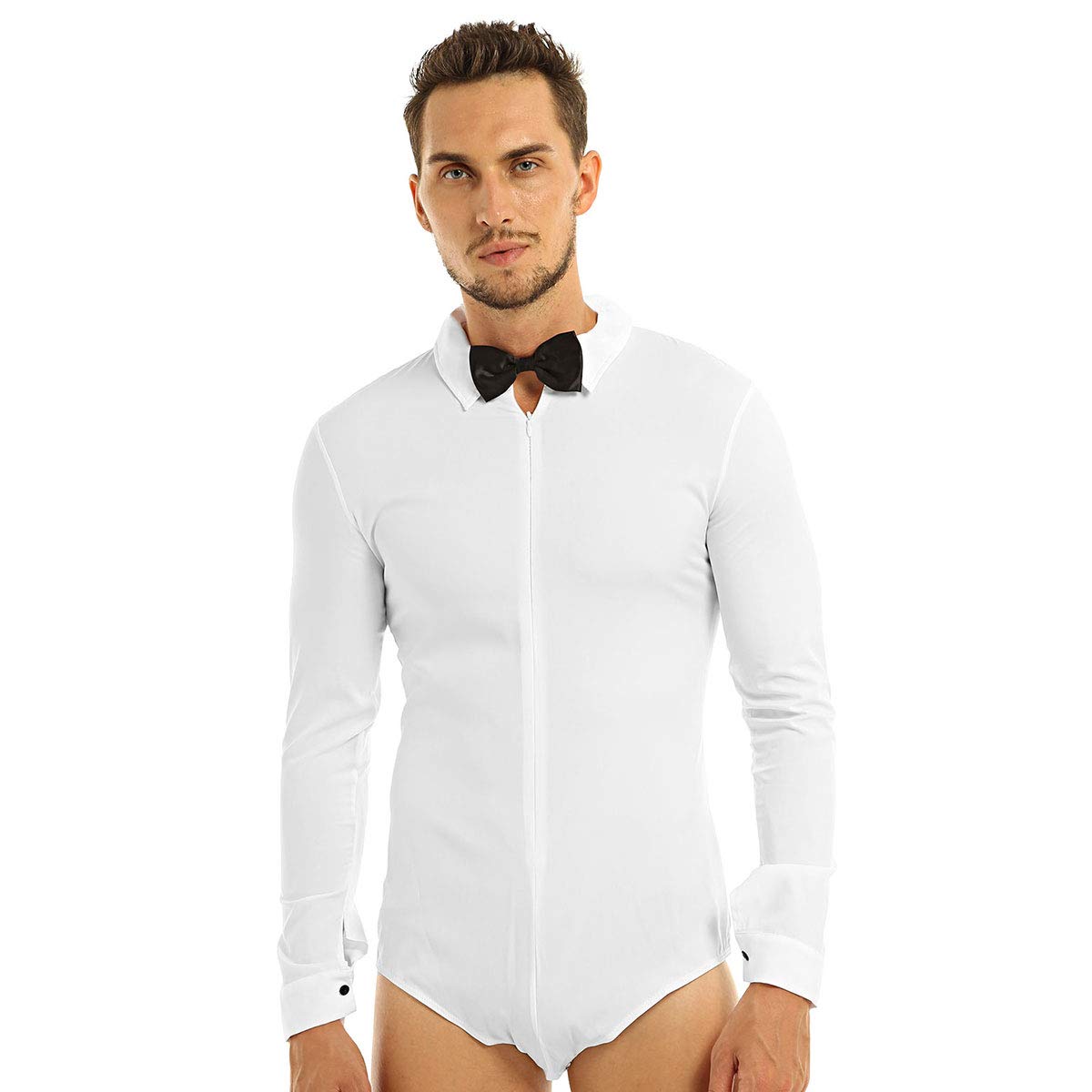 TiaoBug Homme Justaucorps Zip Manches Longues - Body Danse Latine Jazz Costume Performance M-3XL