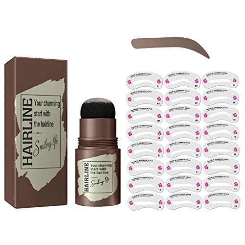 Long Lasting Eyebrow Stamp Stencil Kit with 24 Reusable Eyebrow Stencil, Eye Brow Shaping Kit for Perfect Eyebrow Makeup (Brown Black)