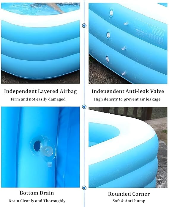 Image of 5 Feet Rectangular Inflatable Swimming Pool with Electric Air Pump for Kids, Toddlers & Adults, Indoor Outdoor Garden Backyard Summer Water Party, Blue(150 x 105 x 55 cm)