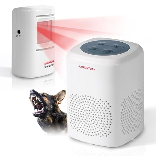 Barking Dog Motion Sensor-Pir Human Body Dog Barking Alarm Realistic Wireless Loud 1000Ft Door Chimes Home Security 1 Receiver 1 Motion Dectector Driveway Alarm Kit…