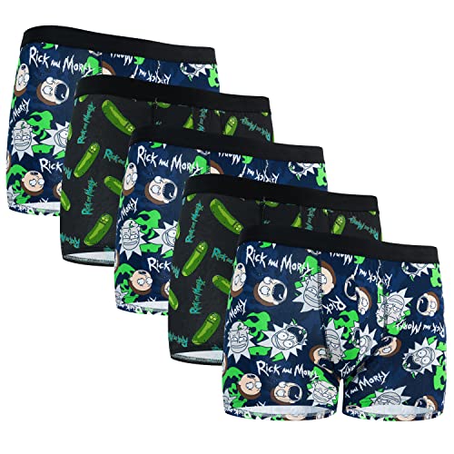 RICK AND MORTY Mens Boxers Shorts Multipack of 5 Black/Green/Navy Teenagers Mens Underwear Official Merchandise