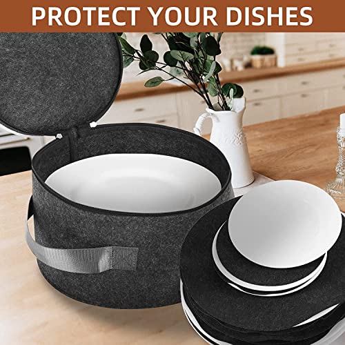Image of GREENSHEEP Plate Storage Case with 12 Thick Felt Dividers for Storing and Organizing Dinnerware Dishes, Dark Grey