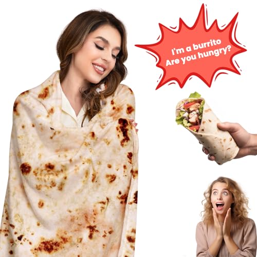 Image of Tortilla Blanket Adult Size, 71 Inches Burrito Blanket, Novelty Funny Gifts for Girlfriend Boyfriend, Soft Comfortable Flannel Taco Throw Blanket for Adults, Birthday Gifts for Her Him