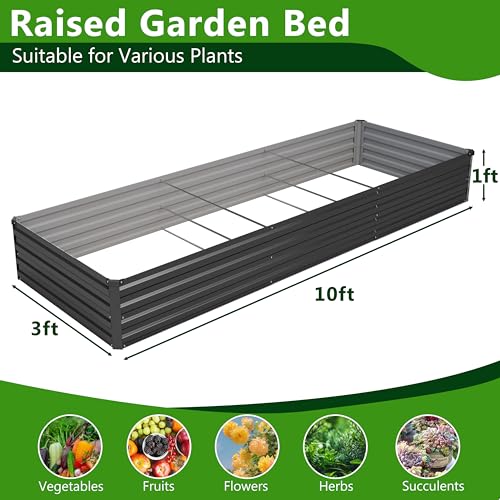 Image of 2PCS 10x3x1ft Galvanized Raised Garden Bed Kit,Metal Planter Box for Vegetables,Flowers,Herbs Durable Rust-Resistant Patio Gardening Beds,Black