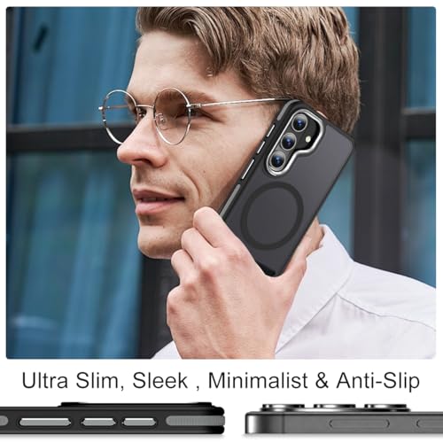 Image of MALEWOLF Stand Case for Samsung Galaxy S26 Plus, Compatible with Magsafe, Anti-Slip Cover [Military Grade Shockproof] [Matte Translucent Back], Color Hybrid Phone Case for Galaxy S26+ (Black /Grey)