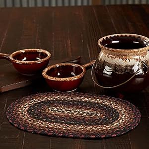 VHC Brands Country Beckham Placemat Red Black Tan Jute Blend Oval 10×15 Inches
