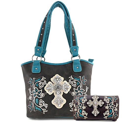 Justin West Embroidery Floral Silver Cross Concealed Carry Handbag Purse Wallet product thumbnail 14