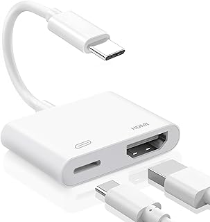 Type C to HDMI to USB C Adapter, USB C to HDMI Adapter with 100W Fast Charging & 4K@60Hz, iPhone to HDMI Adapter for TV, iPhone 15/16 Series to HDTV/Projector/Monitor