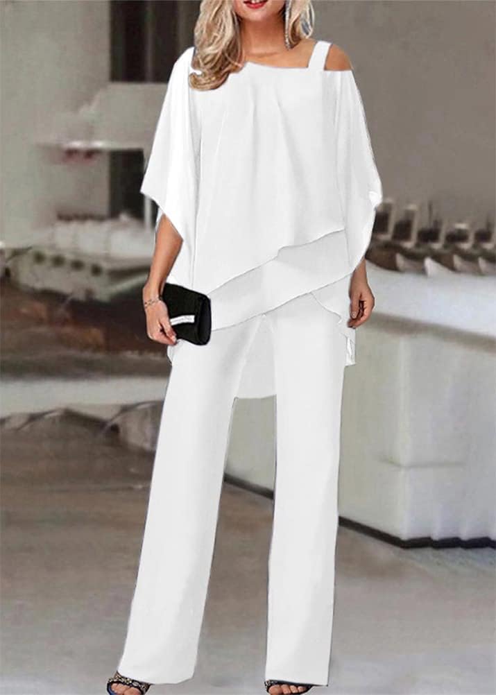shownicer Completo Donna 2 Pezzi Set Vita Alta Pantalone e Tulle Camicia Elegante Completino Suit Due Pezzi Set Abbigliamento da Cerimonia Estivo Tuta per Ufficio Business OL