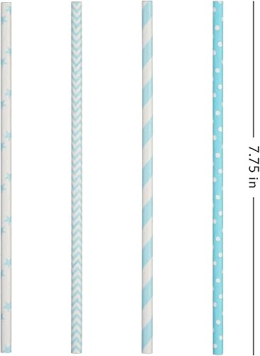 Miniatura 3 de ALINK Pajitas de papel biodegradables azul claro y blanco, paquete de 100 pajitas de fiesta para jugos, cócteles, batidos, cumpleaños, bodas,