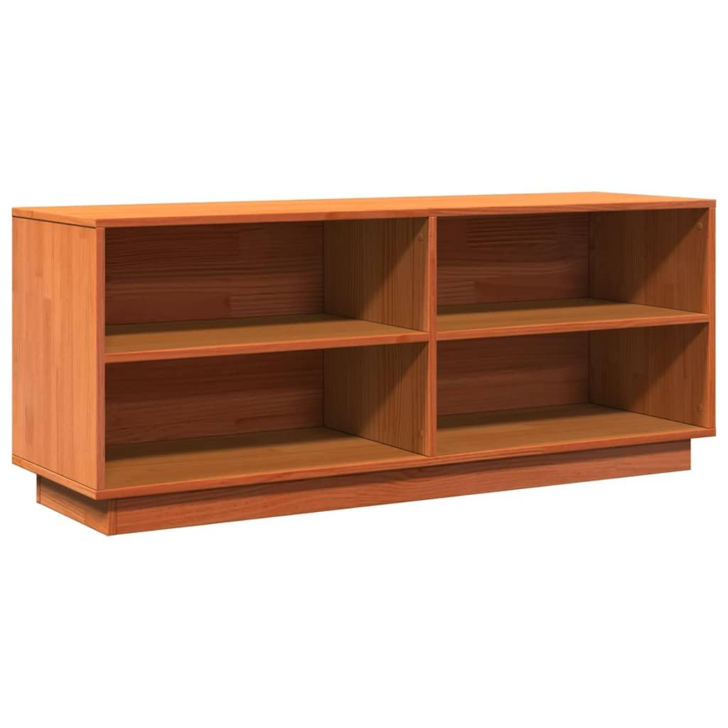 Schuhschrank Massivholz Kiefer 110x34x45cm Wachsbraun | Kompakte Schuhablage aus echtem Kiefernholz mit 4 offenen Fächern und robuster Oberplatte für Flur und Diele.