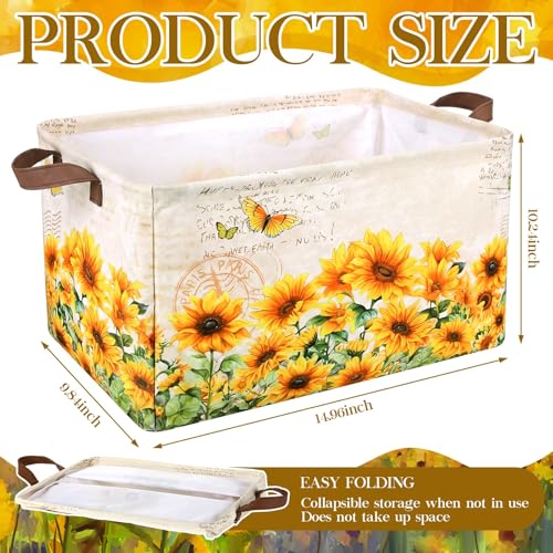 Image of Fourluoo 6 Pack Sunflower Storage Basket with Handles Sunflower Clothes Storage Basket Bin Foldable Box Bins Organizer for Closet Shelf Nursery Kid Room Book Toy Chest