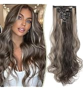 Fanguilar Clip in Hair Extensions, 8PCS 24 Inch Clip in Long Wavy Synthetic Hair Extensions Mediu...