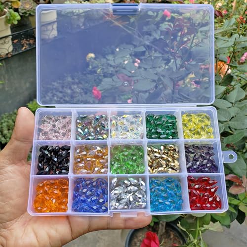 Image of 6x12mm Teardrop Glass Beads for Jewelry Making 300pcs Faceted Horizontal Hole Crystal Prism Beads Assortments Accessories for Pendants Necklaces Decoration Party Wedding with Cord