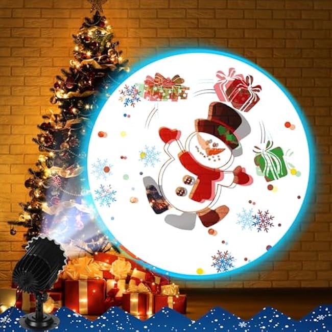Christmas Projector Light with 1 Film Slides Holiday LED Snowman Projector Lights Outdoor Reflectors Waterproof Landscape Decorative Rotation Lighting Movement Projection Lamp for Yard Home